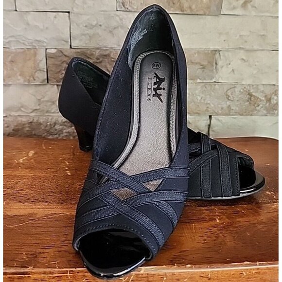 Aix Flex Black Open Toe Heel Size 8  Dress or Casual - Picture 1 of 10